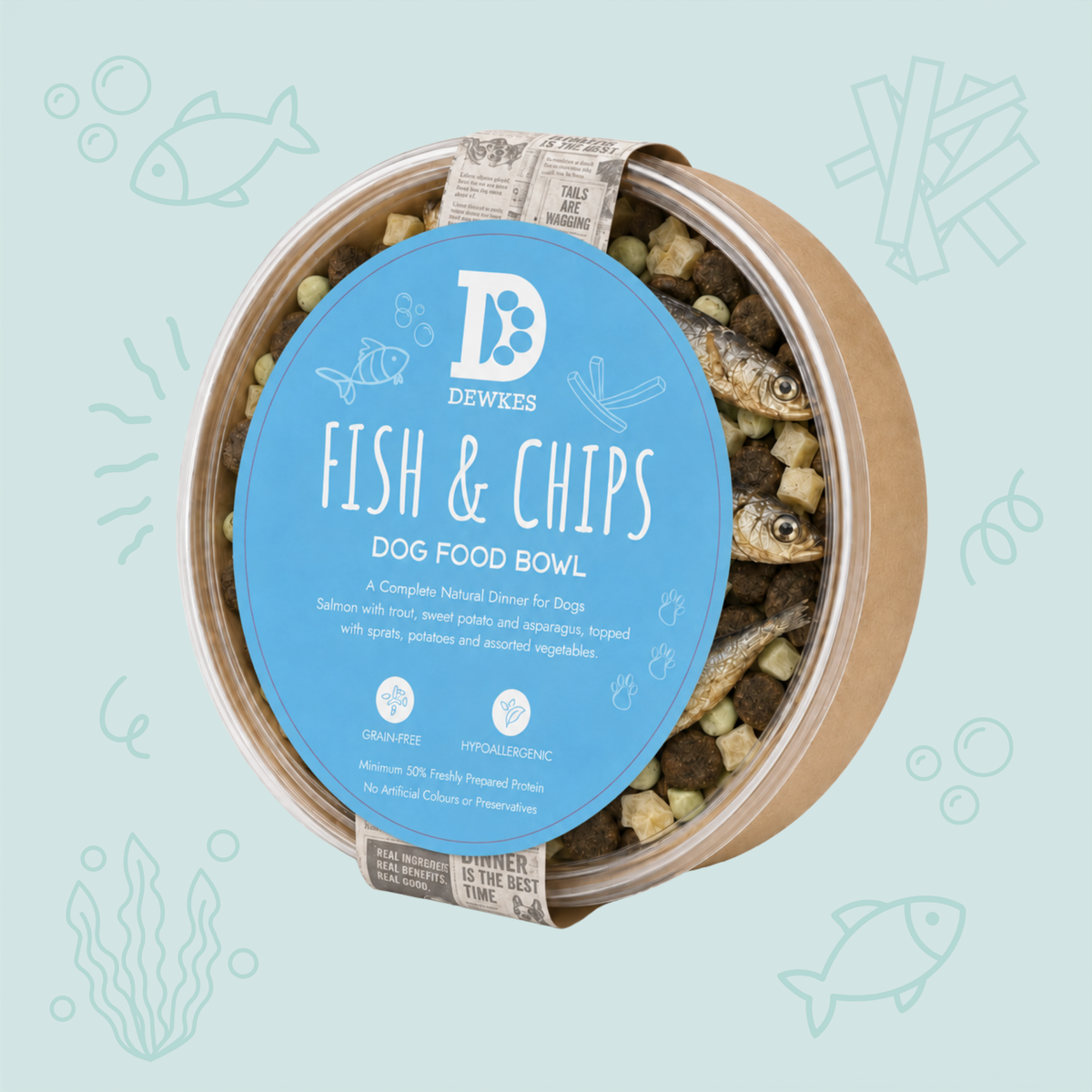 Fish & Chips Dog Food Dinner Bowl