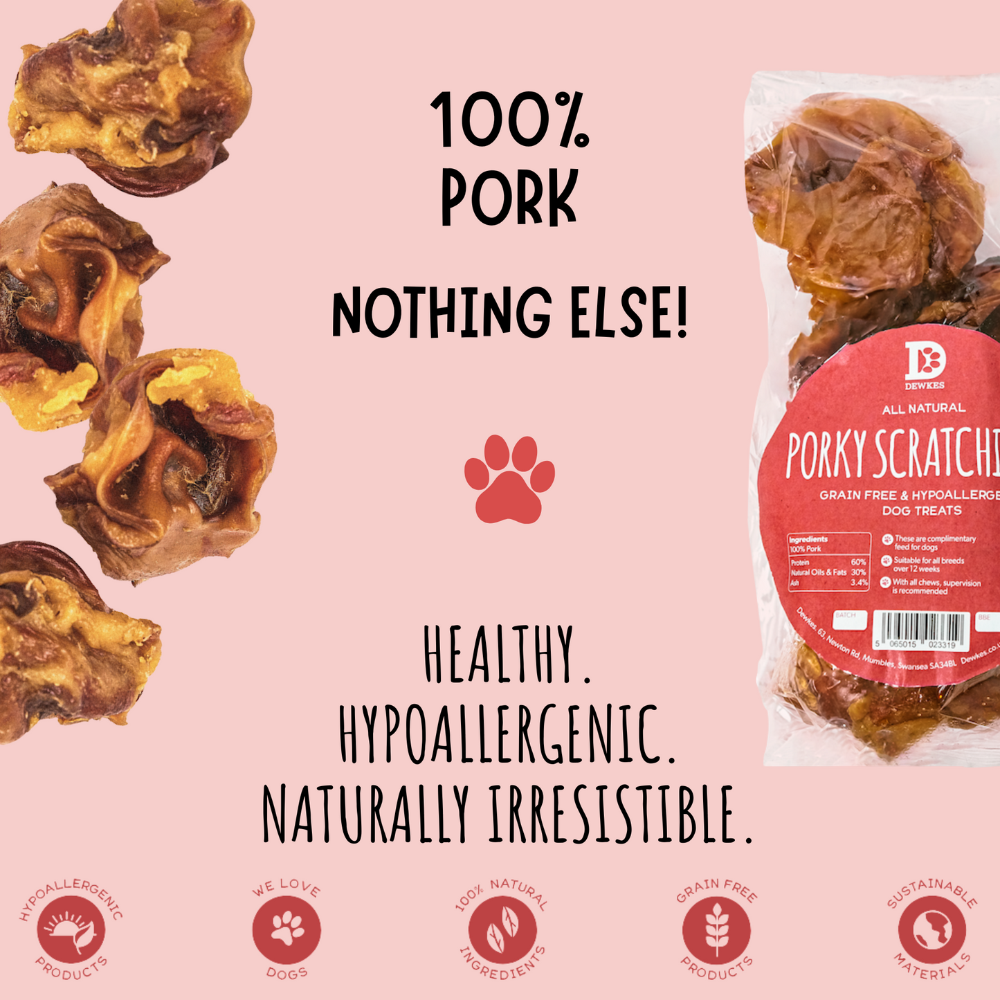 Dewkes Porky Scratchings – 100% Natural Pork Treats for Dogs