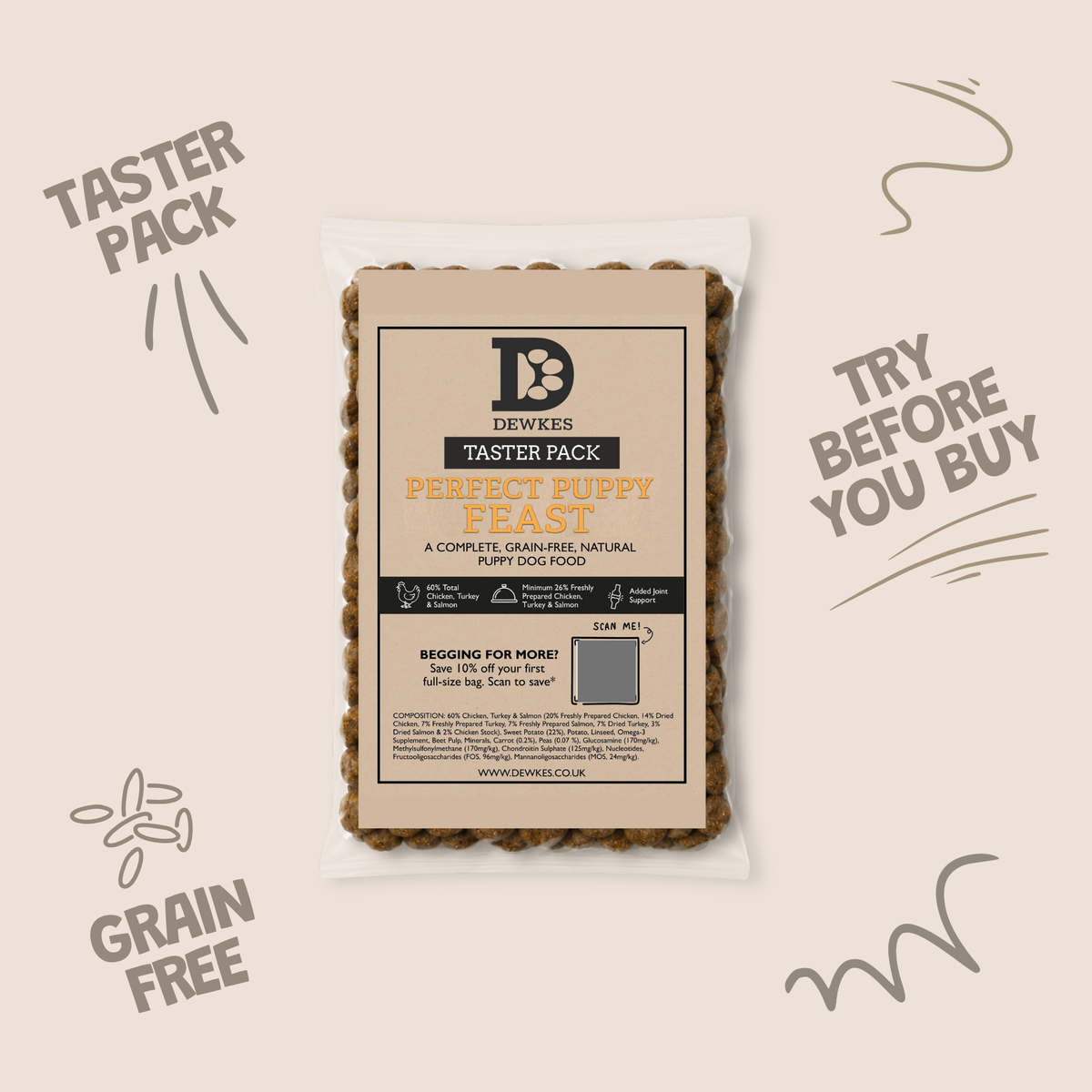 Dewkes Dry Dog Food Taster Pack Sample 100g