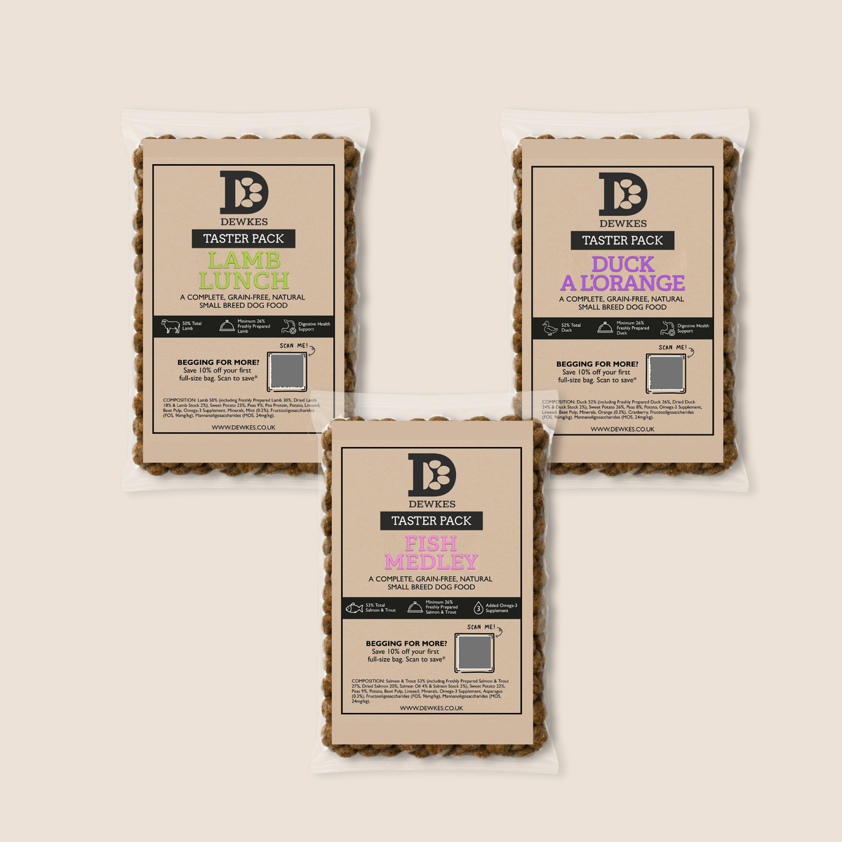 Dewkes Dry Dog Food Taster Pack Sample 100g