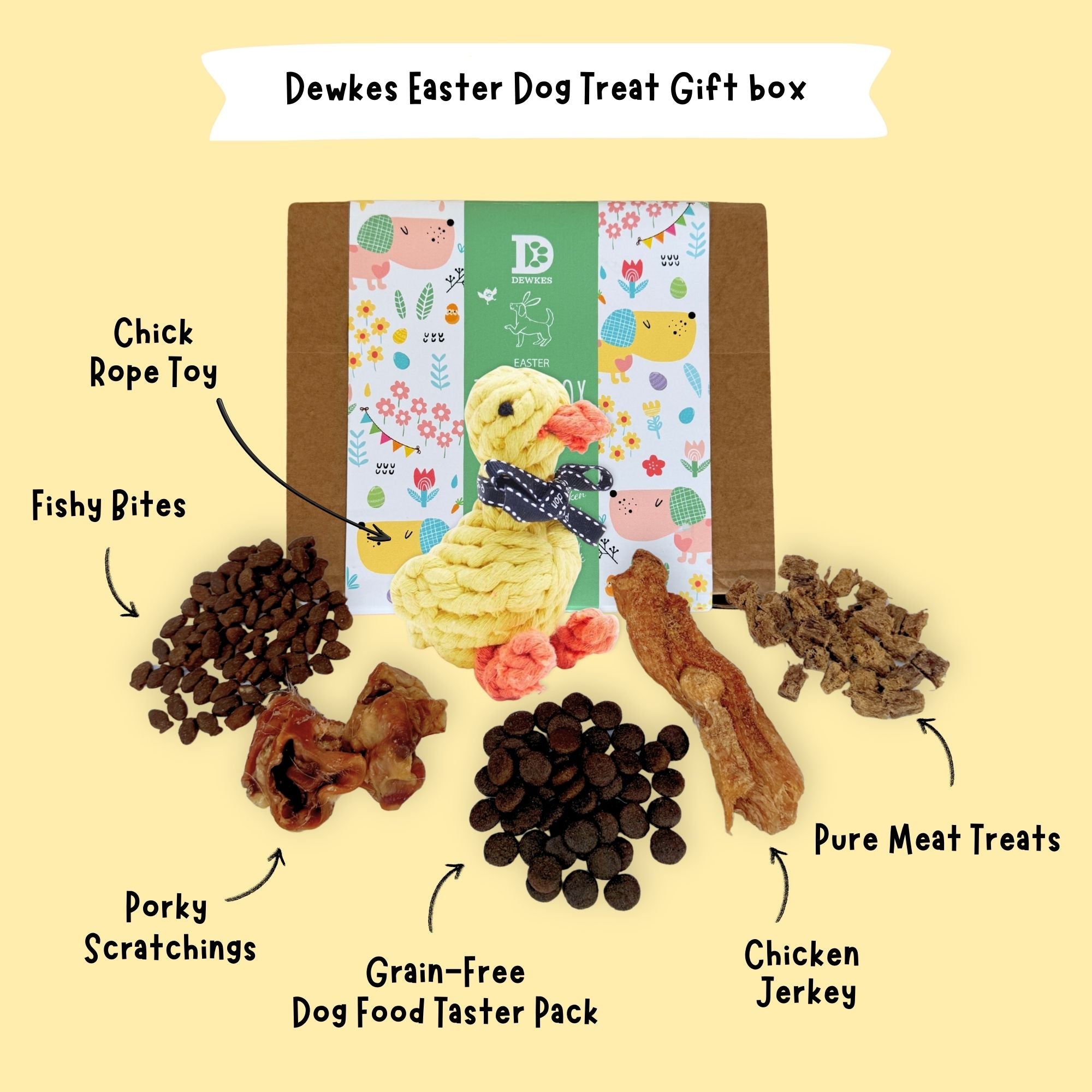 Easter Dog Treat Gift Box with Chick Rope Toy