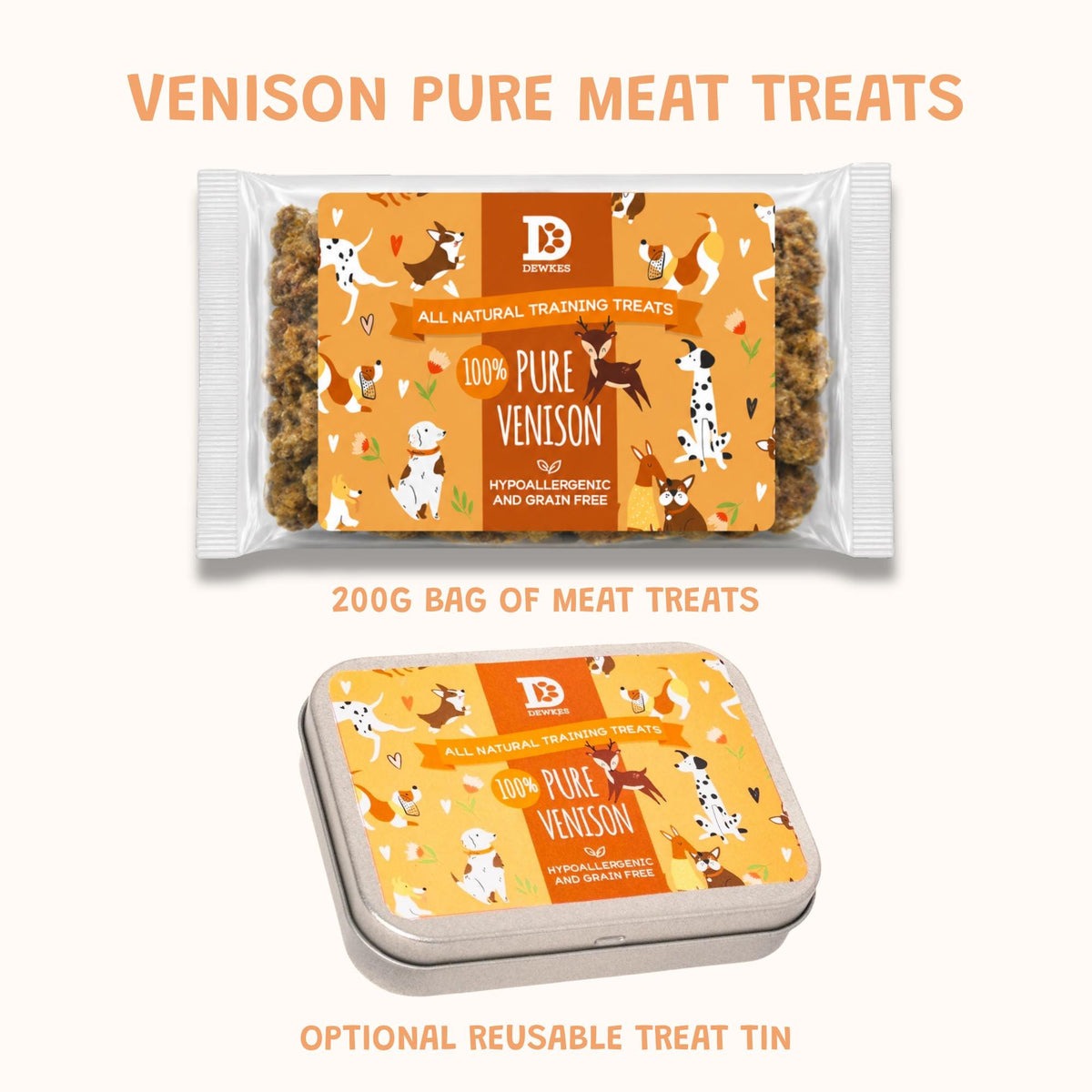 Venison Pure Meat Dog Treats (200g Bag) with Optional Treat Tin