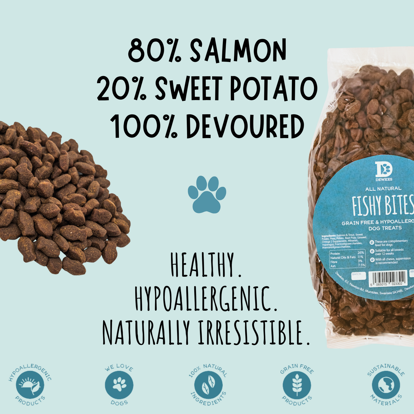 Natural Fishy Dog Treats – Dewkes Fishy Bites 400g | Dog Fishy Snacks