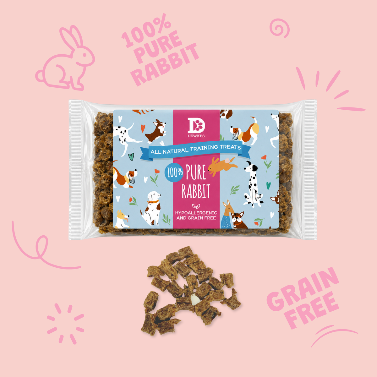 Rabbit Pure Meat Dog Treats (200g Bag) with Optional Treat Tin