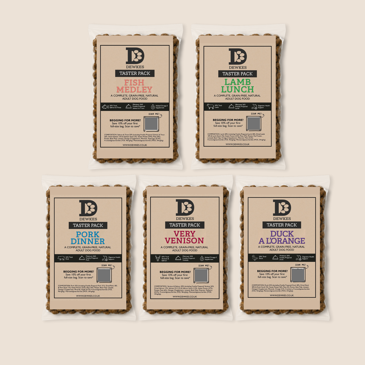 Dewkes Dry Dog Food Taster Pack Sample 100g