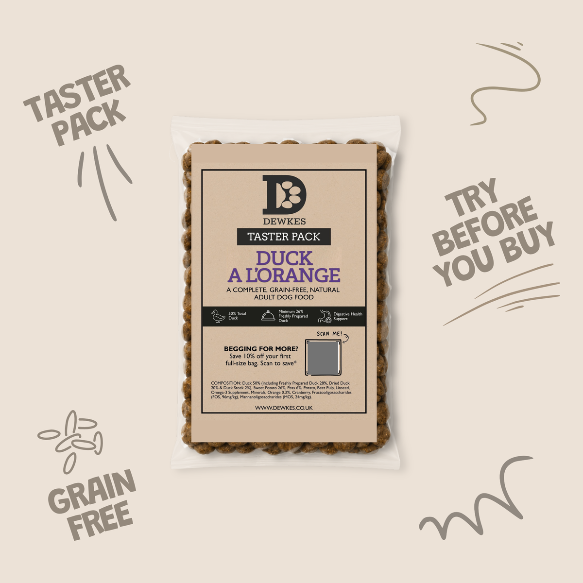 Dewkes Dry Dog Food Taster Pack Sample 100g