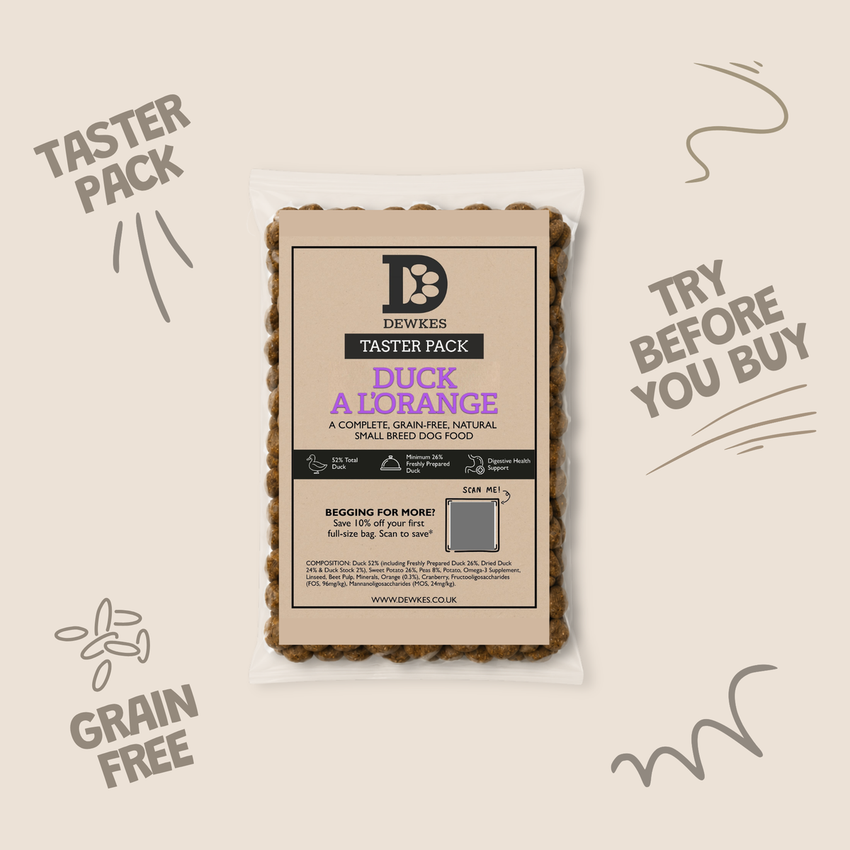 Dewkes Dry Dog Food Taster Pack Sample 100g