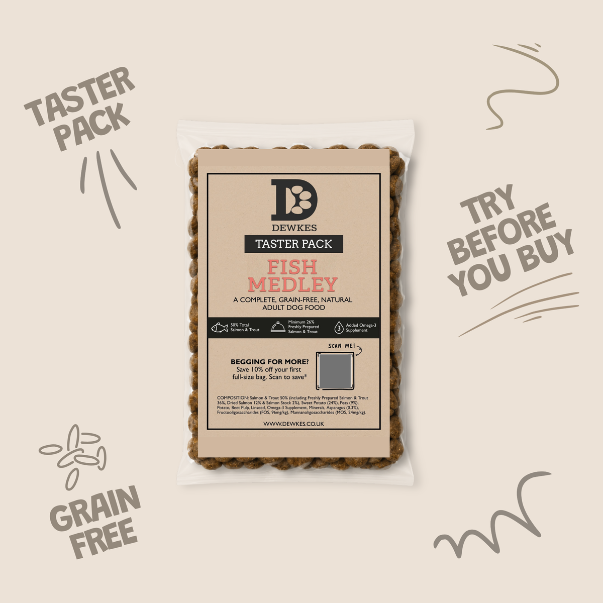 Dewkes Dry Dog Food Taster Pack Sample 100g