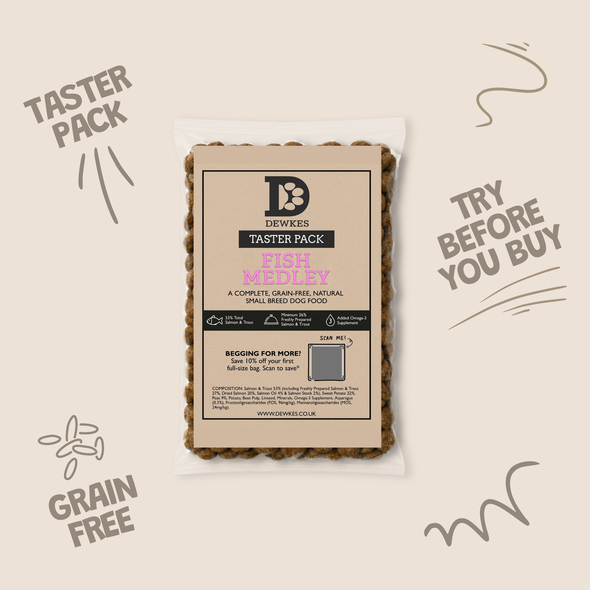 Dewkes Dry Dog Food Taster Pack Sample 100g