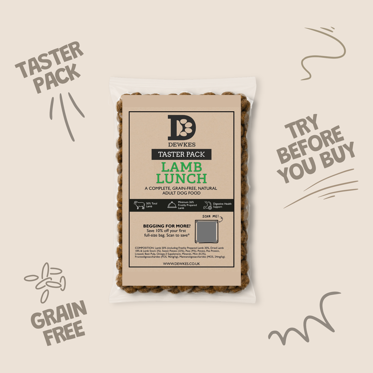 Dewkes Dry Dog Food Taster Pack Sample 100g