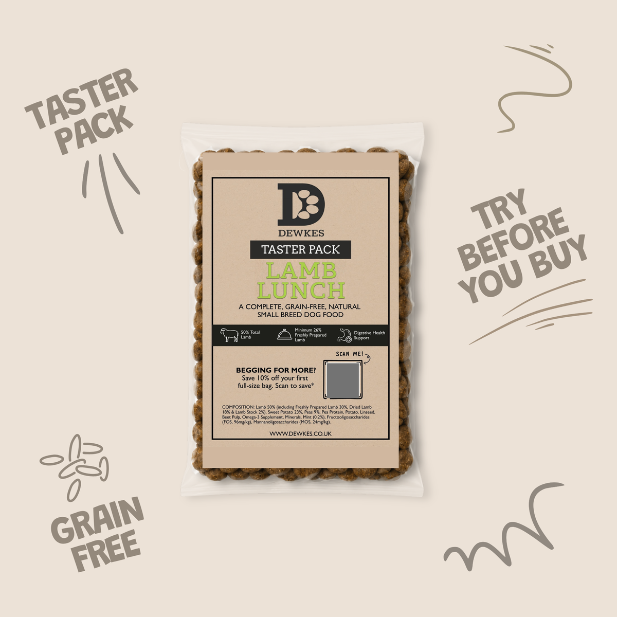Dewkes Dry Dog Food Taster Pack Sample 100g