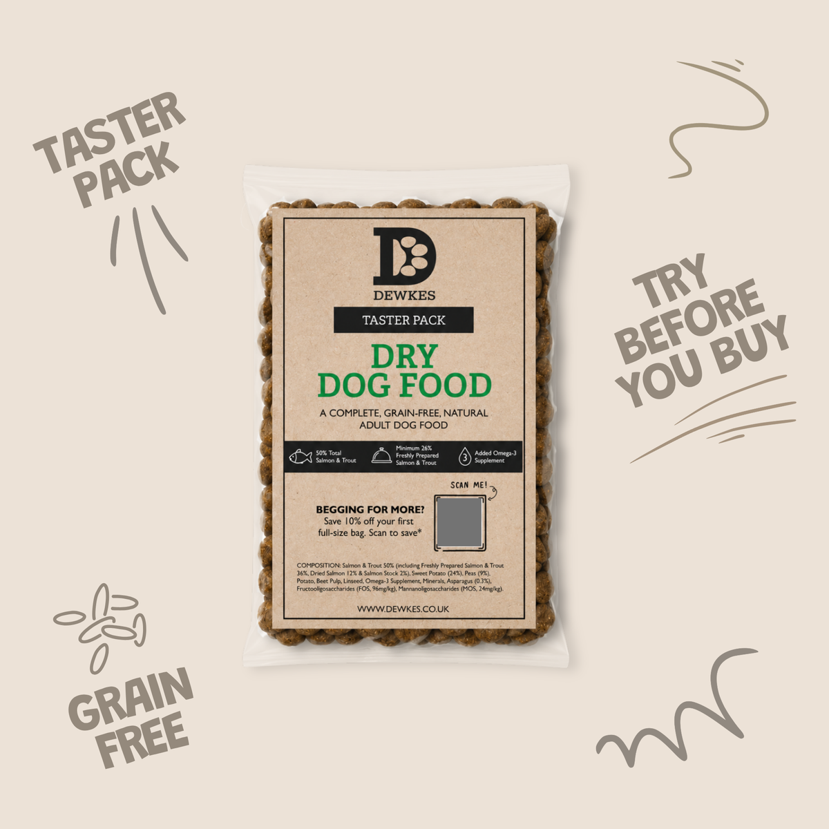 Dewkes Dry Dog Food Taster Pack Sample 100g