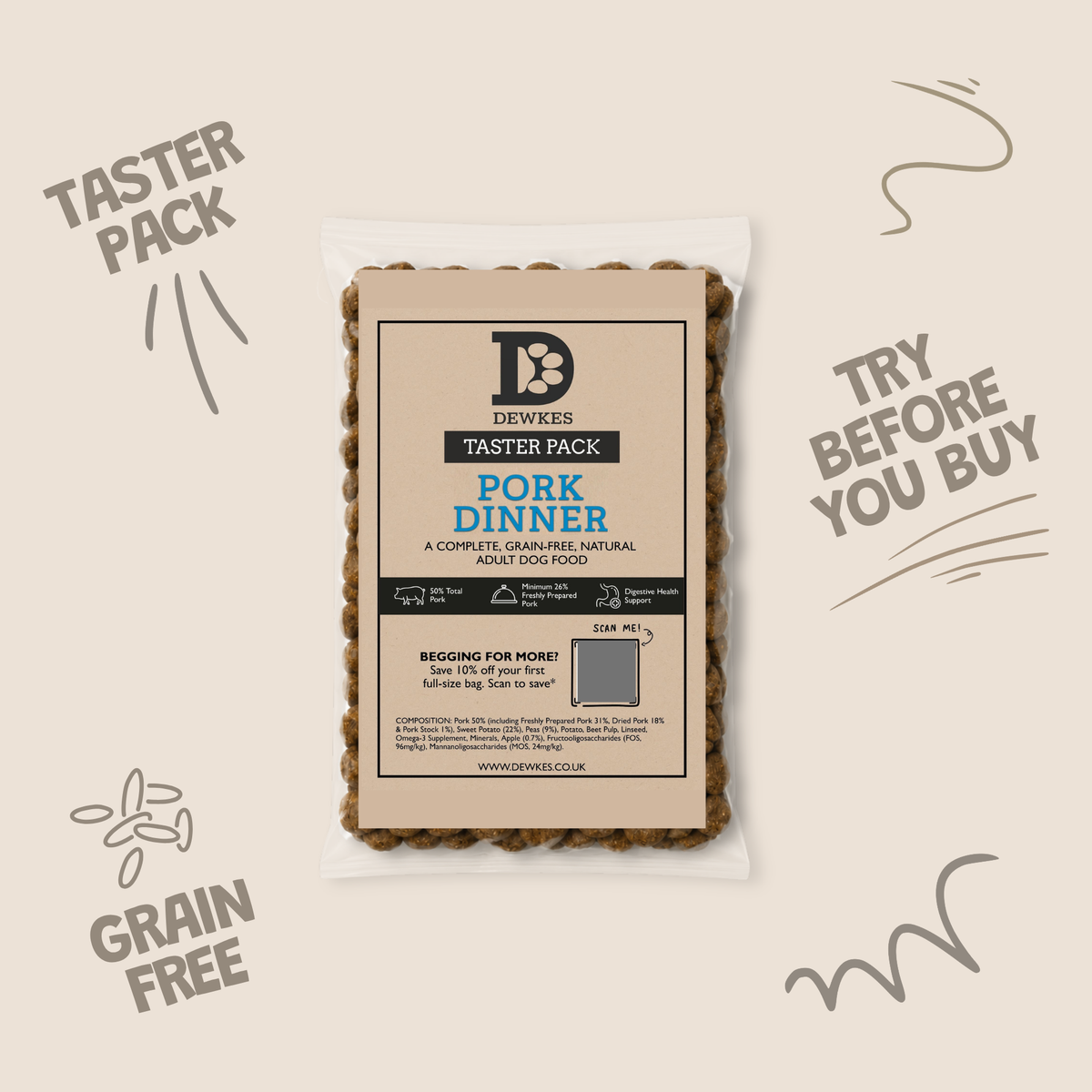 Dewkes Dry Dog Food Taster Pack Sample 100g