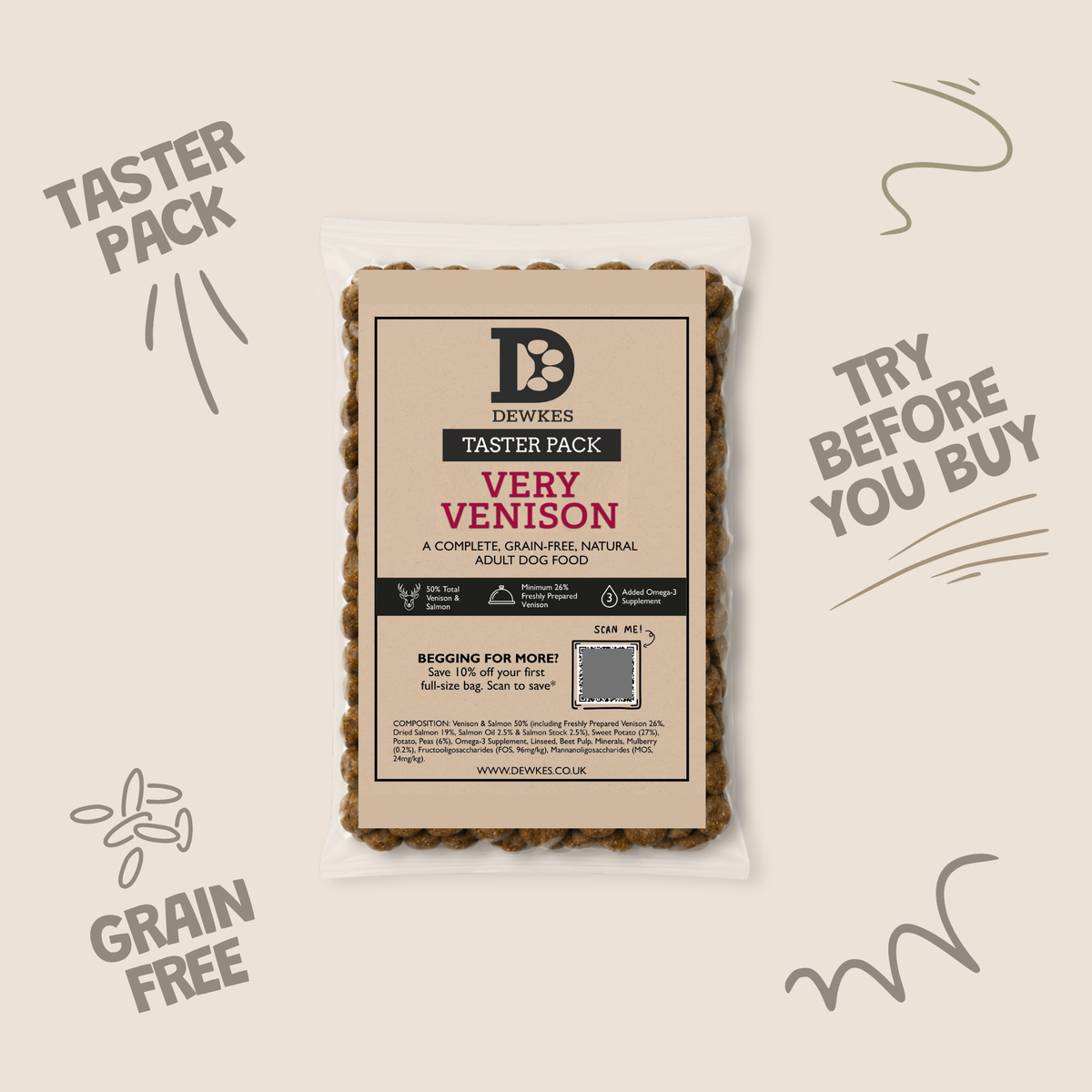 Dewkes Dry Dog Food Taster Pack Sample 100g