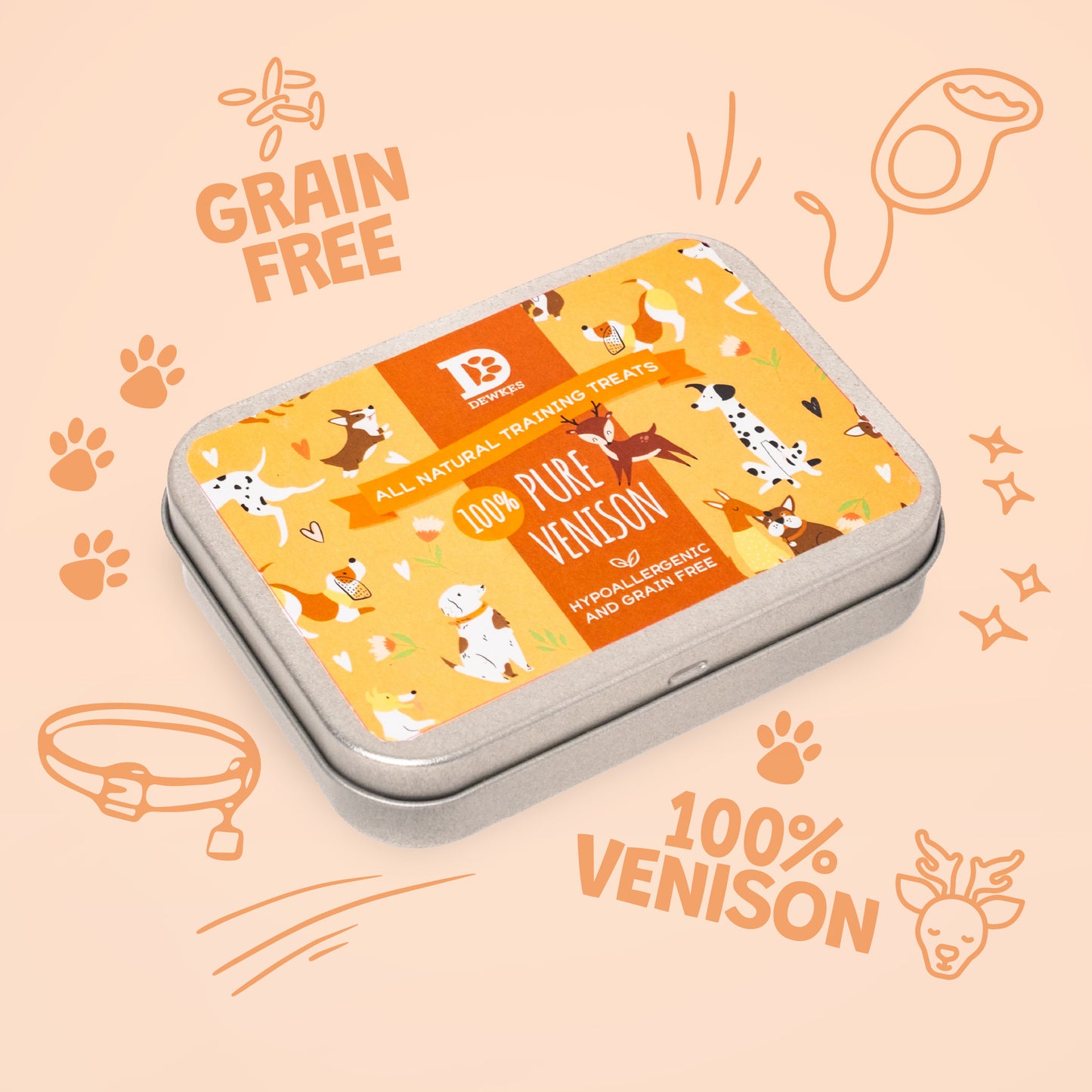 Dewkes Pure Venison Training Treat Tin – 100% Natural, Grain-Free Dog Rewards