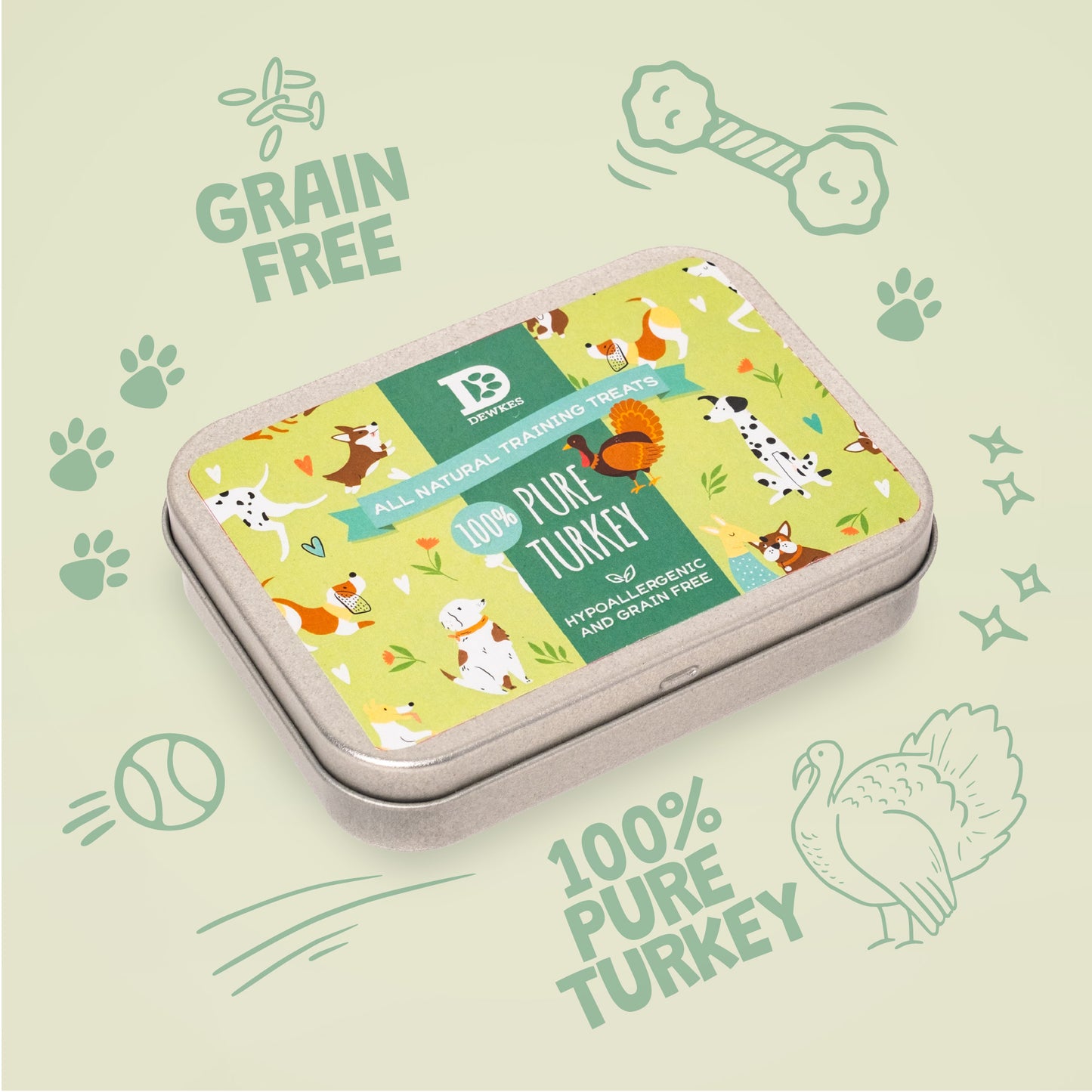 Dewkes Turkey Training Treat Tin – 100% Natural, Grain-Free Dog Rewards