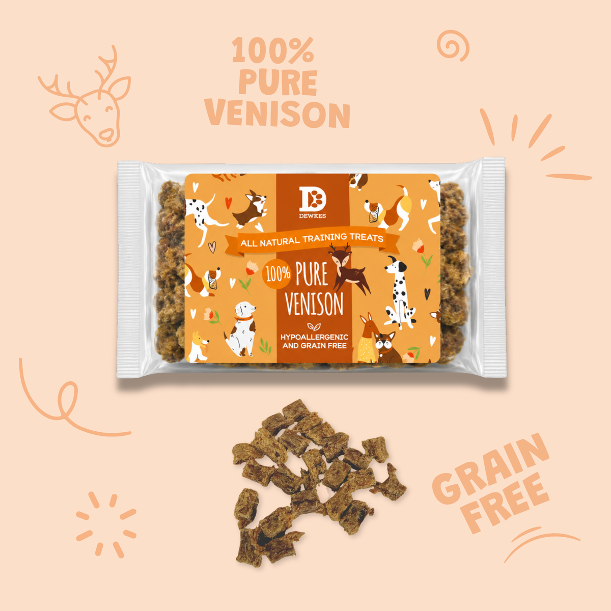 Venison Pure Meat Dog Treats (200g Bag) with Optional Treat Tin