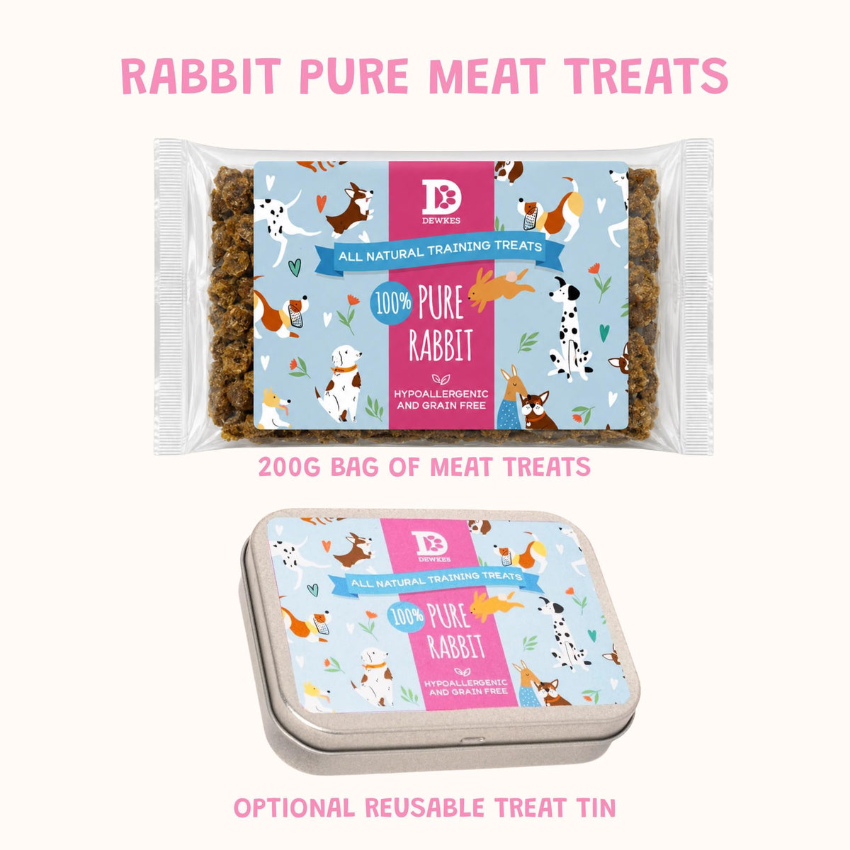Rabbit Pure Meat Dog Treats (200g Bag) with Optional Treat Tin