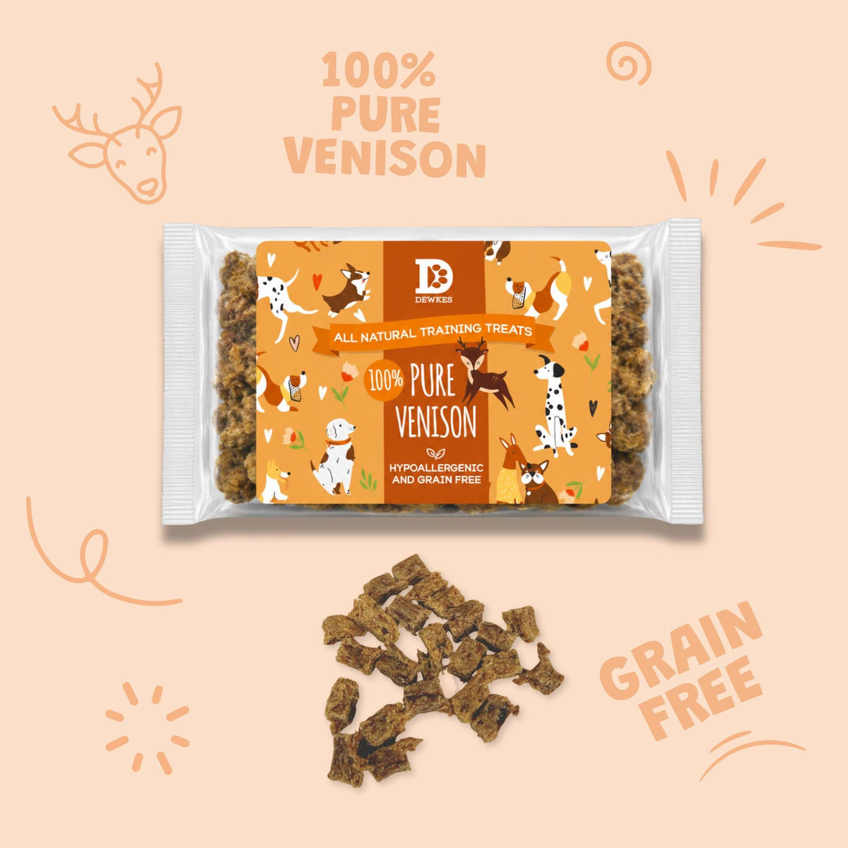 Venison Pure Meat Dog Treats (200g Bag) with Optional Treat Tin